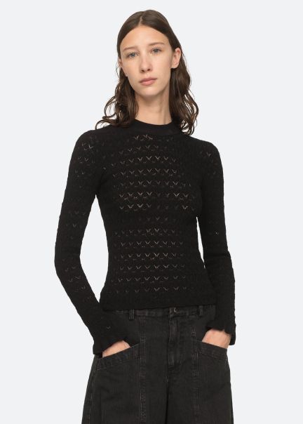 Rue Sweater Tested Sweaters Black|Cream Women Sea New York
