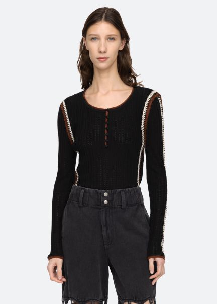 Women Riva L/S Top Black|Cream Sea New York Sweaters Robust