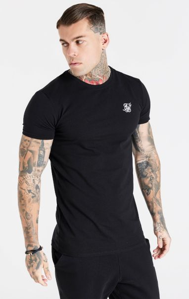 Men Sik Silk Black Essential Short Sleeve Muscle Fit T-Shirt T-Shirts
