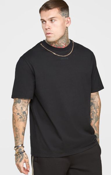 T-Shirts Sik Silk Men Black Chain Oversized T-Shirt