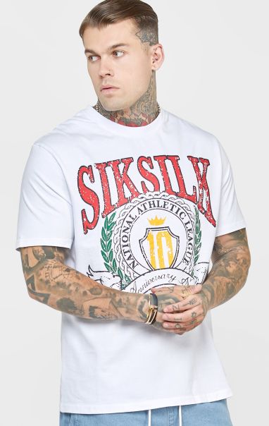 Men White Varsity Oversized T-Shirt T-Shirts Sik Silk