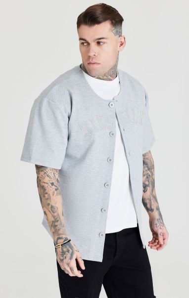 T-Shirts Grey Marl Applique Logo Baseball Jersey Sik Silk Men