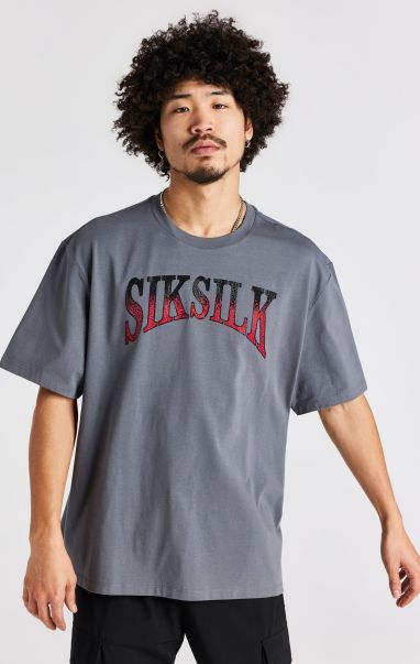 T-Shirts Grey Rhinestone Short Sleeve T-Shirt Sik Silk Men