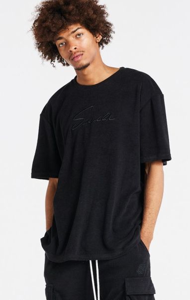 Black Towelling Oversized T-Shirt T-Shirts Men Sik Silk