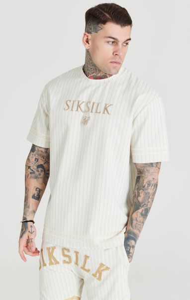 Sik Silk T-Shirts Men Ecru Retro Stripe Oversized T-Shirt
