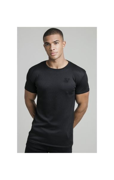 Men Sik Silk Black Ribbed Raglan Muscle Fit T-Shirt T-Shirts