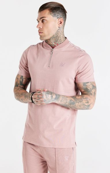 Dusty Pink Smart Baseball Collar T-Shirt Men Sik Silk T-Shirts