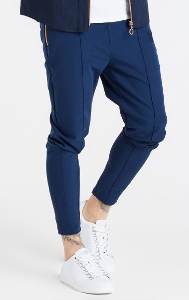Navy Fitted Pleat Pant Sik Silk Trousers Men