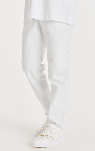 White Straight Cut Denim Men Sik Silk Jeans