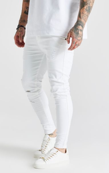 Men White Essential Distressed Skinny Jean Jeans Sik Silk