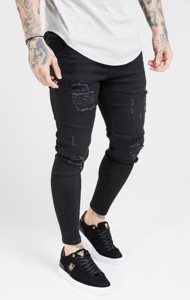 Black Washed Essential Distressed Skinny Jean Sik Silk Jeans Men