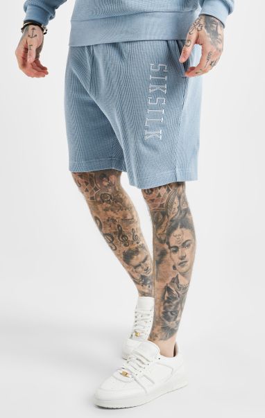 Blue Embroidered Waffle Texture Shorts Shorts Men Sik Silk