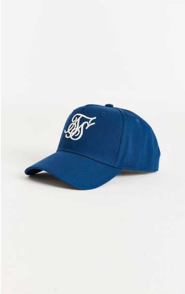 Headwear Men Sik Silk Blue Embroidered Logo Cotton Trucker Cap