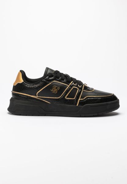 Black And Gold Trimmed Low Top Court Trainer Men Sik Silk Trainers