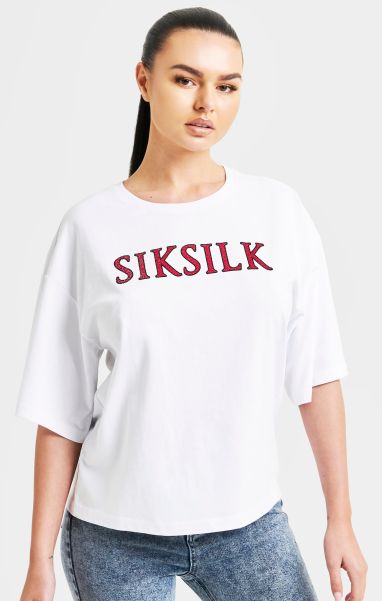 White Sparkle Boxy Crop T-Shirt Women Sik Silk T-Shirts