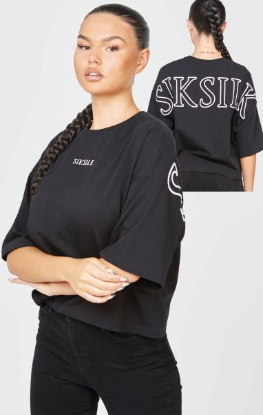 Black Branded Crop T-Shirt T-Shirts Women Sik Silk
