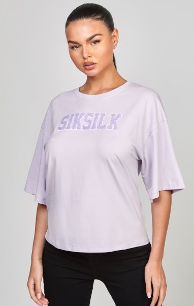Women Sik Silk Purple Varsity Logo Crop T-Shirt T-Shirts