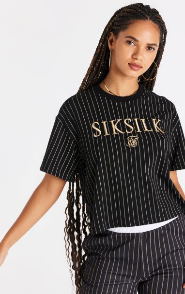 Black Pinstripe T-Shirt T-Shirts Women Sik Silk