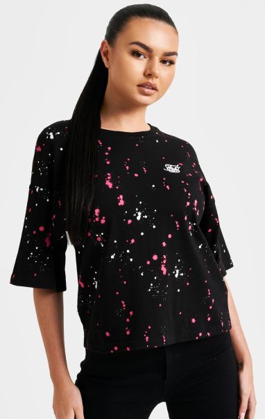 T-Shirts Sik Silk Women Black Paint Splatter Crop T-Shirt