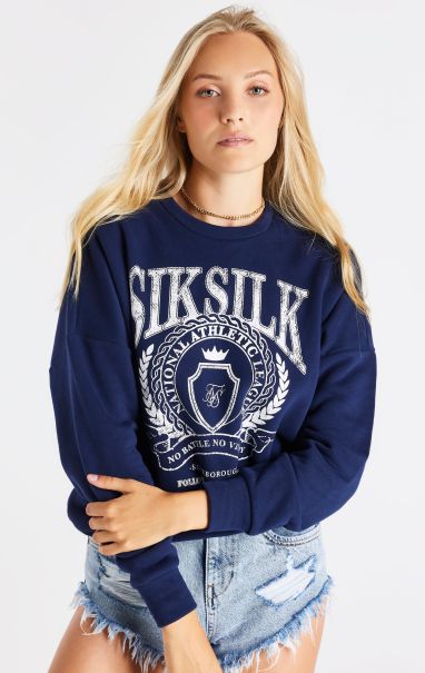 Hoodies Women Navy Varsity Oversize Sweatshirt Sik Silk