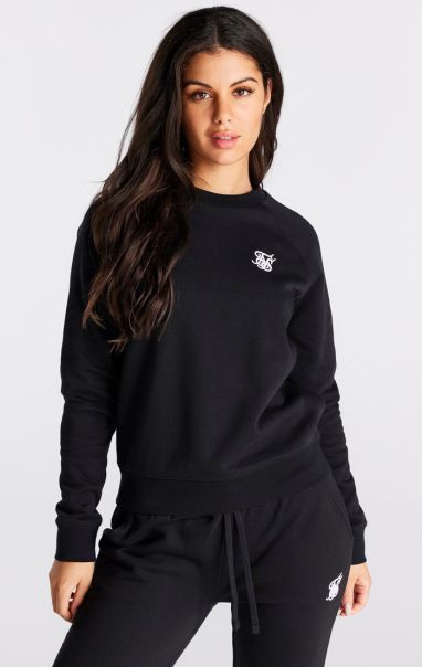 Black Essential Crew Sweatshirt Hoodies Women Sik Silk