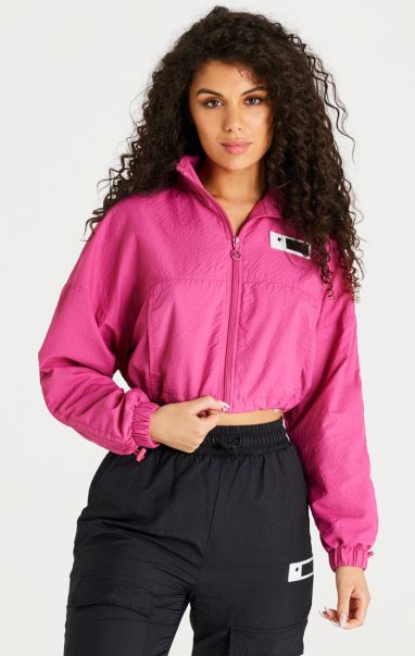 Women Jackets Pink Cropped Ruched Jacket Sik Silk