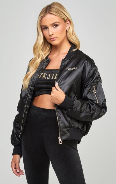 Women Sik Silk High Shine Oversized Bomber Jacket Jackets