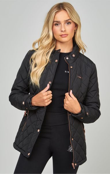 Women Sik Silk Black Belted Quilted Jacket Jackets
