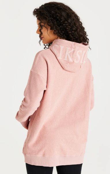 Pink Reverse Fleece Hoodie Dress Women Dresses Sik Silk