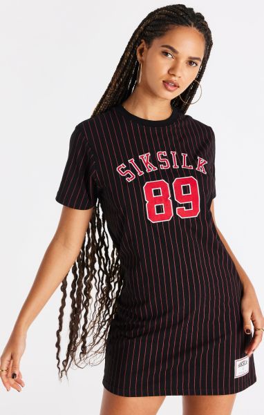 Sik Silk Women Dresses Black And Red Baseball T-Shirt Dress