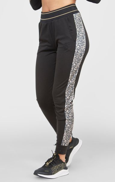 Trousers Black Leopard Print Panelled Track Pant Women Sik Silk