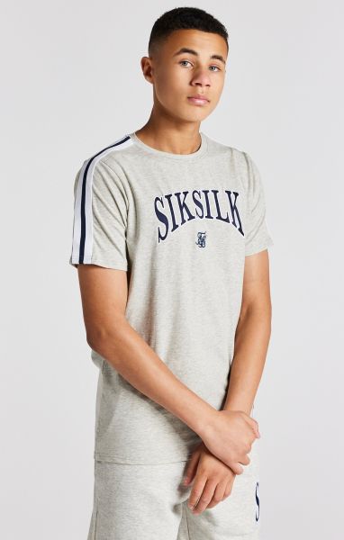 Sik Silk T-Shirts Juniors Boys Grey Marl Varsity T-Shirt