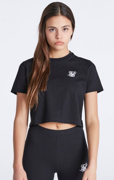 T-Shirts Girls Black Essentials Cropped T-Shirt Juniors Sik Silk