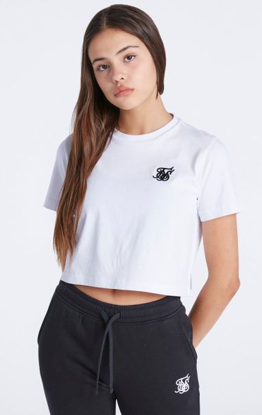 T-Shirts Juniors Sik Silk Girls White Essentials Cropped T-Shirt