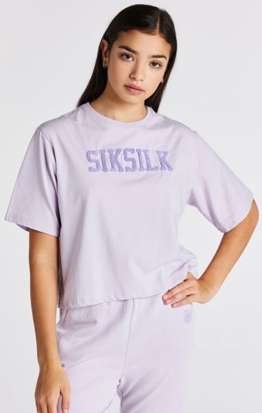 Sik Silk T-Shirts Girls Purple Varsity Logo Crop T-Shirt Juniors