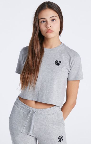 Sik Silk Girls Grey Marl Essentials Cropped T-Shirt Juniors T-Shirts