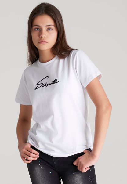 T-Shirts Sik Silk Juniors Girls White Signature Boyfriend T-Shirt