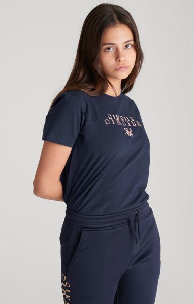 Juniors Sik Silk T-Shirts Girls Navy Logo Boyfriend T-Shirt