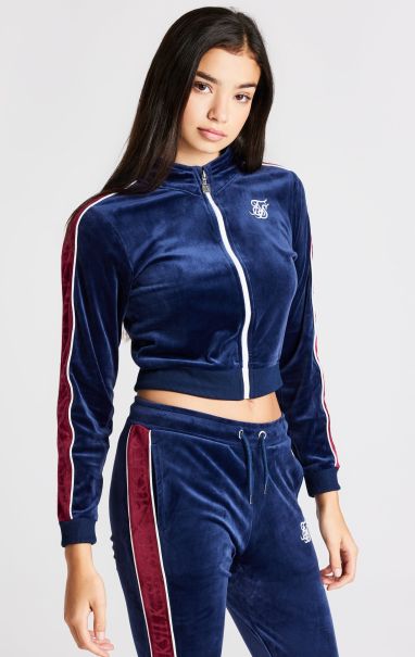 Juniors Girls Navy Velour Track Top Jackets Sik Silk