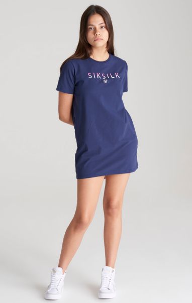 Sik Silk Juniors Dresses Girls Navy Fade Logo T-Shirt Dress